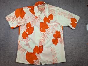 Vintage Men's Polynesian Bazaar Hawaiian Shirt Orange/Cream - Size M/S